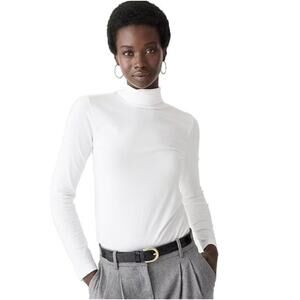 J.Crew Tissue Turtleneck Tee WMNS S White Pullover Cotton Long Sleeves Stretch